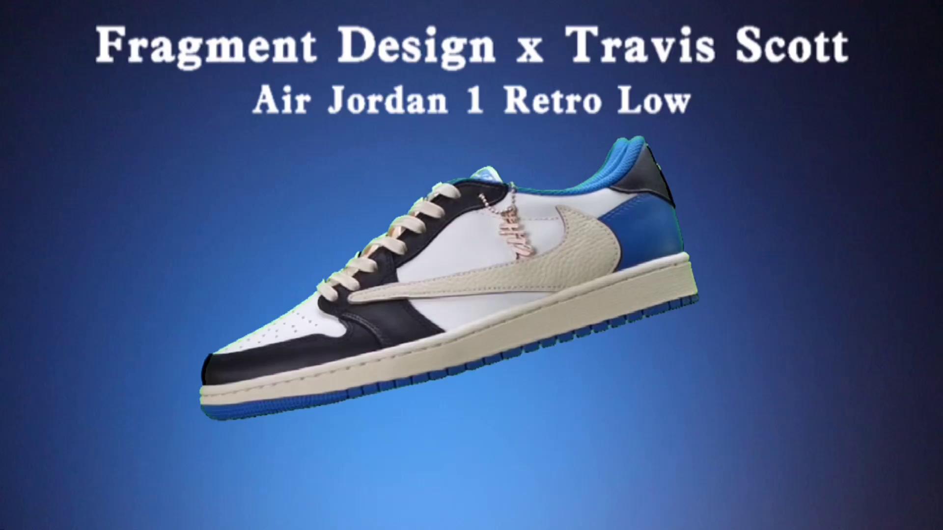 H12纯原 AJ1 Air Jordan 1 Low x Travis Scott x Fragment Design 倒钩 闪电 藤原浩联名 低帮 白蓝黑